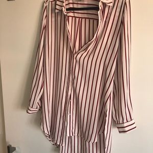 white button down with red and black stripes